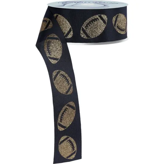 1.5" Glitter Football Ribbon: Black/Gold (100 Feet) {1}