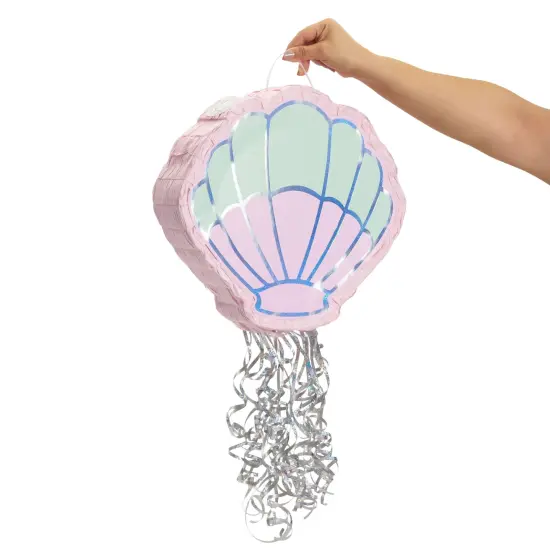Pull String Seashell Pinata - Mermaid Birthday Decorations, Under The Sea Party Supplies (Small, 13"L x 3"W x 14"H), For Ages 3+ Pink {4}
