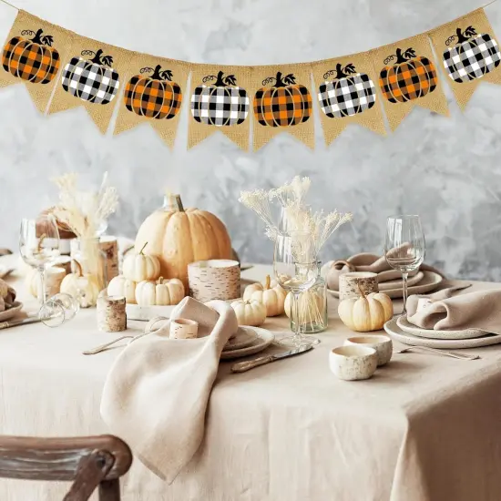 Fall Pumpkin Plaid Banner - White Black Plaid {5}