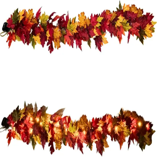 6 Ft Lighted Fall Garland - 35 Warm White LED with Timer {1}
