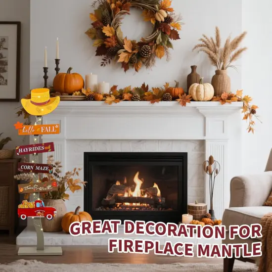 Lighted Hello Fall Wood Porch Sign {4}