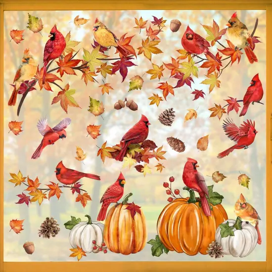 9 Sheets 52PCS Fall Maple Leaves Window Clings - Fall Cardinal {1}