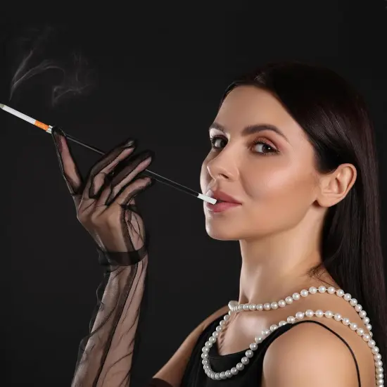 4E's Novelty 2 Long Cigarette Holders & 2 Fake Puff Cigarettes with Smoke &ndash; 1920s Flapper, Gatsby, Gangster, Theater, Movie & Halloween Costume Accessories for Women, Men, Photo Props, Stage Performance {4}