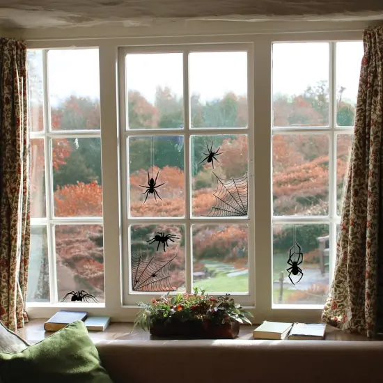 4 Sheets Black Spider & Web Halloween Window Clings (44 Pieces) {5}