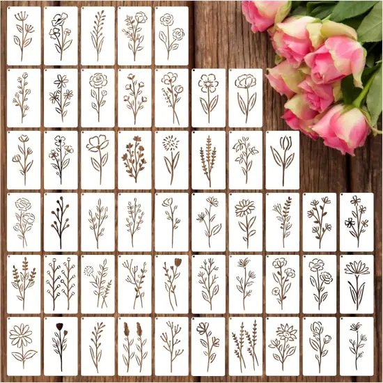 (50 flowers 2) -Botanical Flower Stencils for Crafts Small Wildflower Floral Paint Stencil {1}