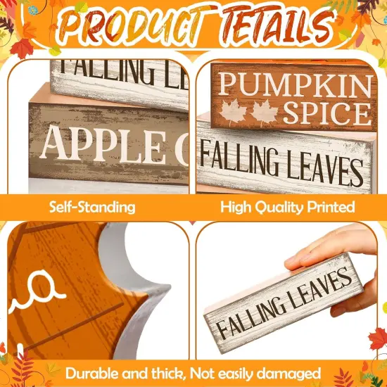 4PCS Wooden Maple Leaf Fall Decor &ndash; Rustic Tiered Tray & Table Centerpiece for Autumn, Thanksgiving, Farmhouse Home Decoration {3}