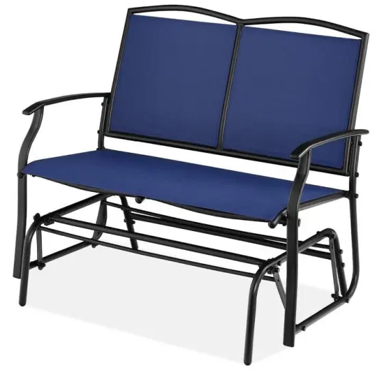 2 Seat Mesh Patio Loveseat Swing Glider Rocker with Armrests Blue {7}