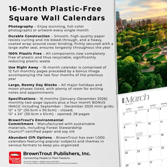 Boston | 2026 12 x 24 Inch (Hanging) Monthly Square Wall Calendar | Plastic-Free {6}