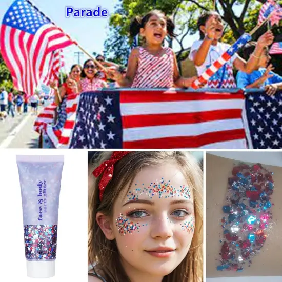 Go Ho Red White and Blue Body Glitter,Patriotic Pride Face Glitter Gel {3}