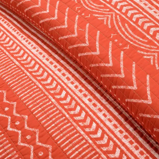 Scandinavian Chevron Orange White Stripe Reversible Cotton Quilt Set {4}