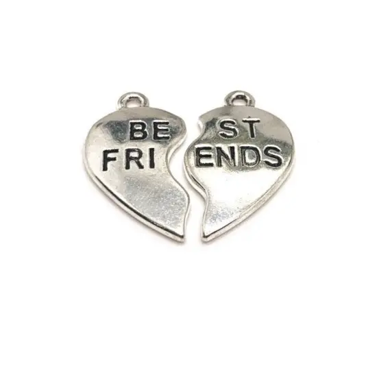 Silver BFF Best Friends Heart Charm Sets, 23x13mm {1}
