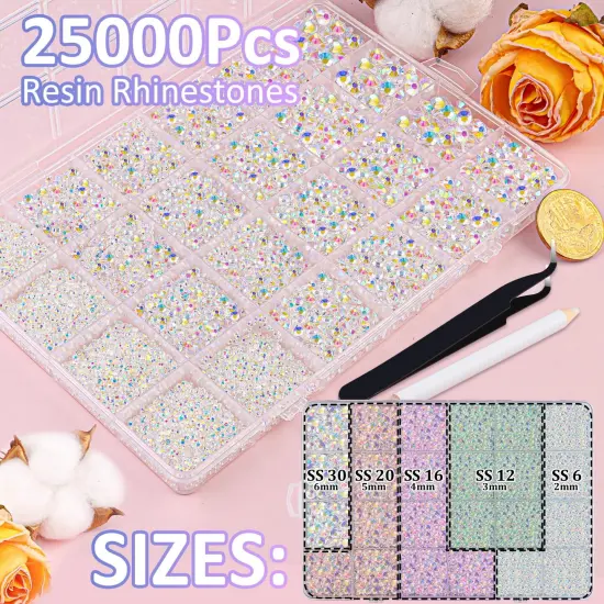 25000Pcs Resin Jelly Flatback Rhinestones with Tweezers and Glues - Transparent AB {2}