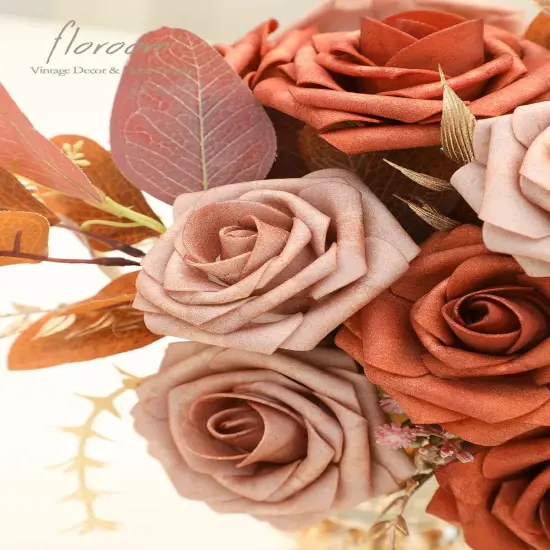25pcs Artificial Flowers - Burnt Orange & Warm Taupe Roses {5}