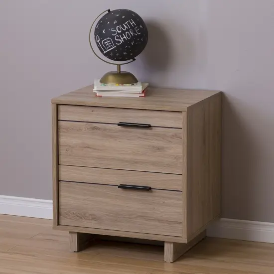 Modern Light Oak 2-Drawer End Table Nightstand with Metal Handles for Bedroom or Living Room {3}