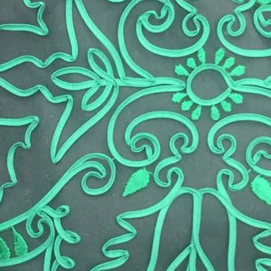 1 Yard Black Background Emerald Green Ribbon Lace Fabric 60 Inches Wide {2}