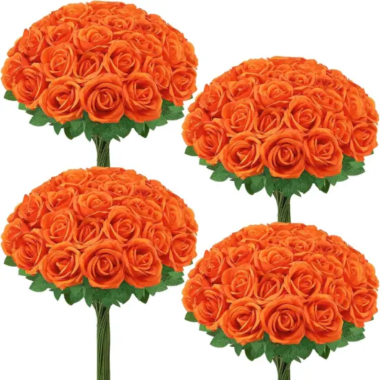 36 Pcs Orange Artificial Roses with Long Stems {6}