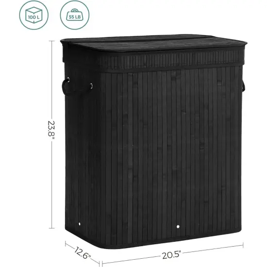 Black Natural Wicker Laundry Hamper with Lid, Liner Bag and Foldable Frame {4}