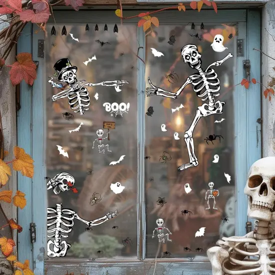 Halloween Window Clings 6 Sheets Spooky Skeleton Window Decals {2}