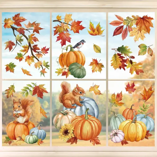 Fall Pumpkin Leaves Window Sticker Decal - Pumpkin Leaves {2}