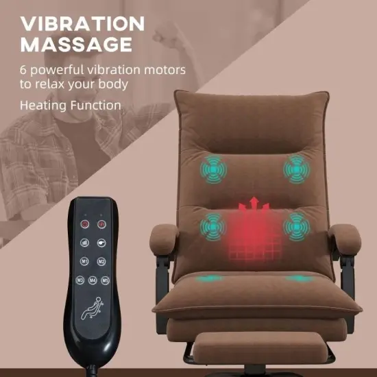 Double Padded Executive Massage Heated Office Chair with Remote Control Lumbar Heating and Footrest Brown {5}