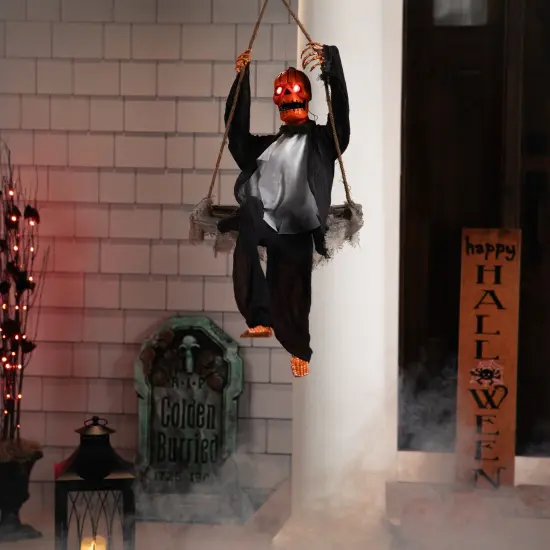 Northlight Animated Swinging Pumpkin Man Halloween Decoration - 30" Gray {1}