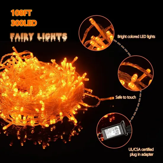Halloween 300 LED Orange String Lights - 108 Ft, 8 Modes {4}