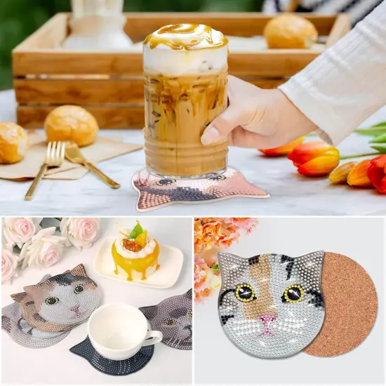 8 Pieces Diamond Painting Coasters Kit with Holder(Cat Style) {2}