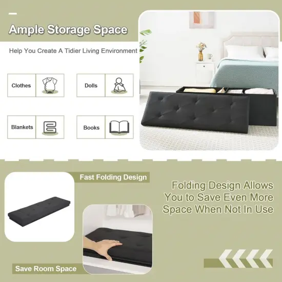 Rectangular Linen Storage Bench Ottoman for Bedroom Living Room and Hallway Organization Black {5}
