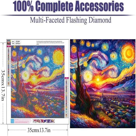 Van Gogh Starry Night Diamond Art Kits for Adults 14x14 Inch {3}