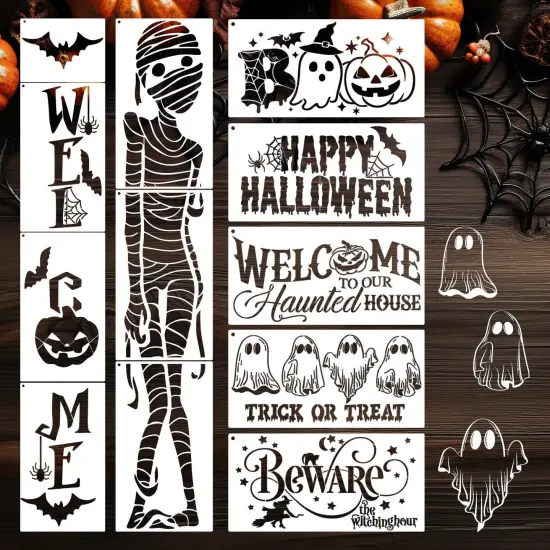 Halloween Stencils - Skeleton, Welcome Stencil, Boo, Trick or Treat {1}