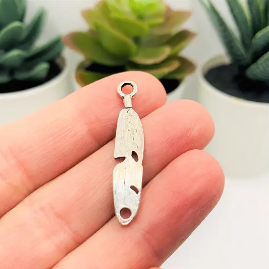 Silver Feather Connector Charms, 37x7mm {3}