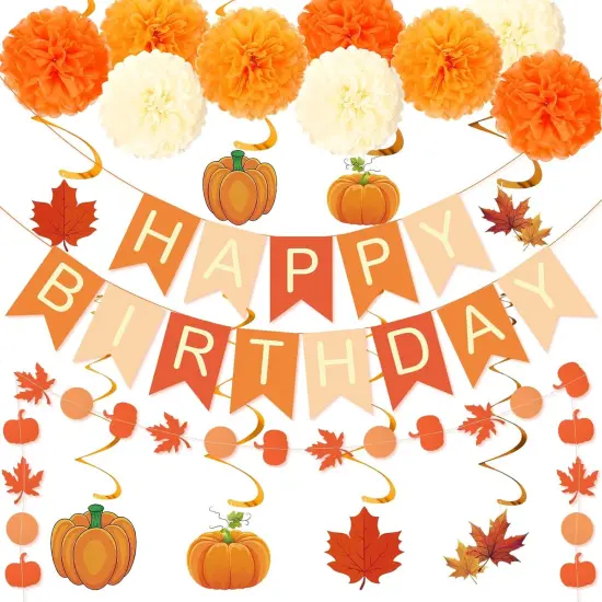 Fall Autumn Happy Birthday Banner and Hanging Decorations {1}