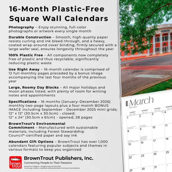 My Old Kentucky Home | Kentucky Places | 2026 12 x 24 Inch (Hanging) Monthly Square Wall Calendar | Plastic-Free {6}