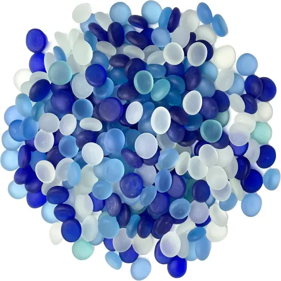 Flat Marbles Vase Filler - 3 Lb (315 pcs) Cobalt Aqua & White Glass Pebble Vase - Clear Glass Stones for Vases - Flat Glass Marble for craft and Home d&eacute;cor - Aquarium Glass Marble filler {1}