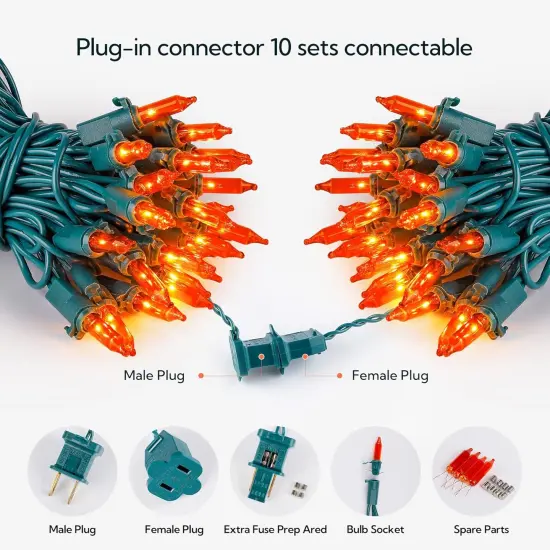 2 Pack Orange Halloween String Lights - 13FT, 50 LED {4}
