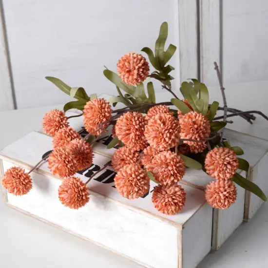6pcs Pompon Mum Artificial Flower (Burnt Orange) {5}