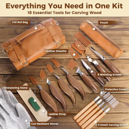 18PCS Wood Carving Kit for Beginners & Enthusiasts {2}