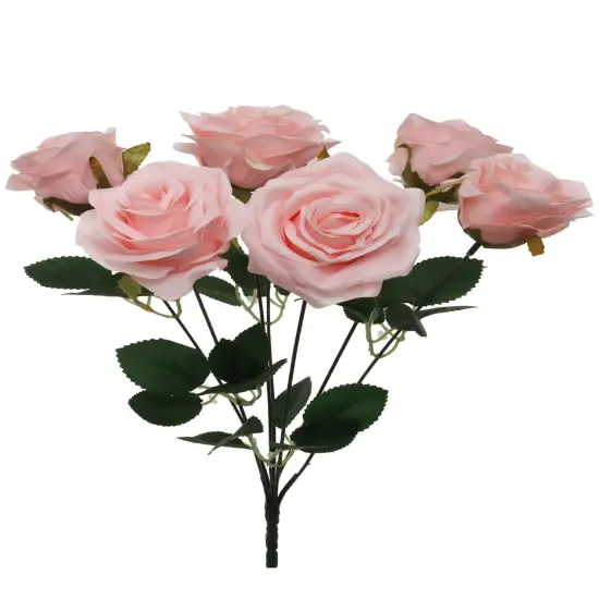 3PC 16" Pink ROSE BUSH W/7 FLOWERS {1}
