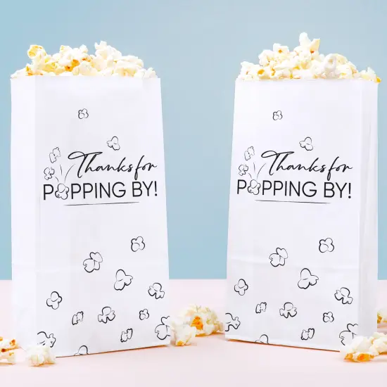 Big Dot of Happiness Thanks for Popping By Popcorn Bags, Party Favor Snack Treats, Free-Standing Individual White Paper Bags - 25 Count {1}