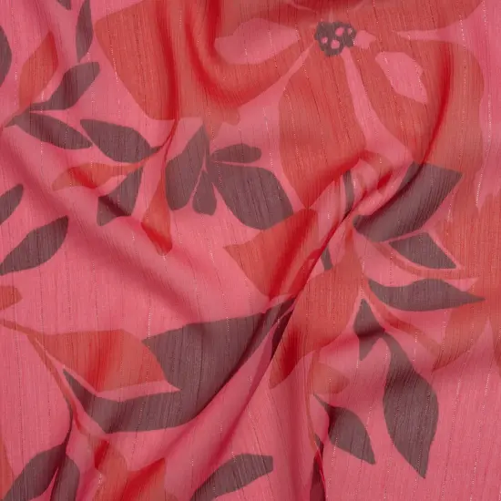 1 Yard Dark Pink Floral Polyester Chiffon with Metallic Pinstripes 56 Inch Wide {2}