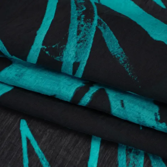 1 Yard Bright Teal and Black Abstract Slubbed Tencel Nylon Linen Woven Fabric Sheer Lightweight 55 Inch Wide {1}