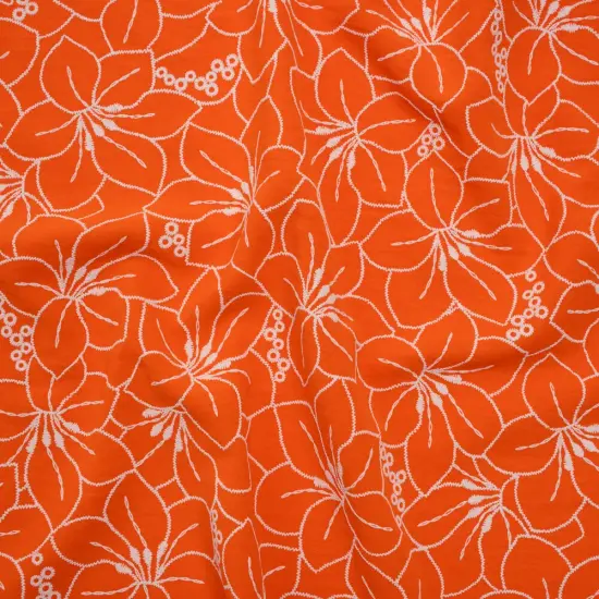 1 Yard Orange and White Hibiscus 3D Puffy Polyester Crepe Fabric Floral Designer Deadstock 59 Inches Width {3}