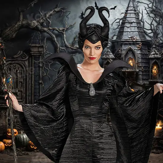 Gothic Maleficent Halloween Costume for Women &ndash; Horned Headpiece & Elegant Gown {2}