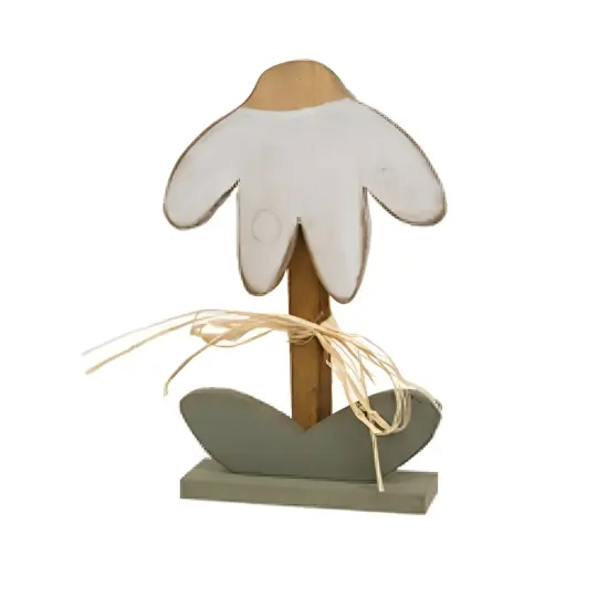 Wood Drooping Daisy Figurines Set with Raffia Bows, Rustic Decor 4 Asstd. {2}