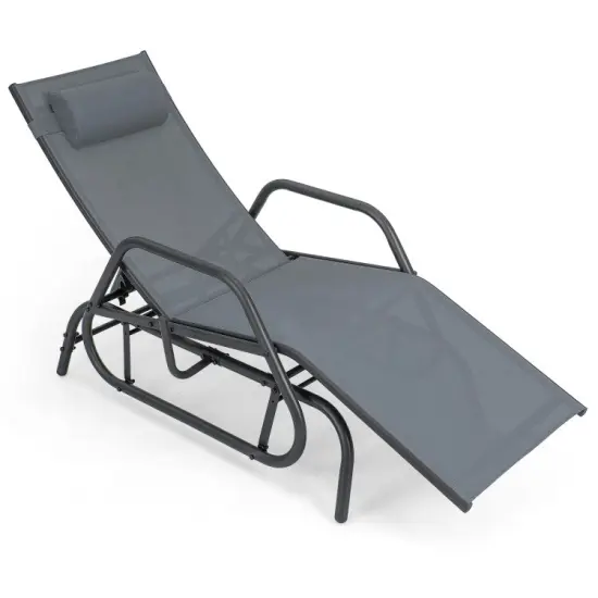 Outdoor Chaise Lounge Glider Chair with Armrests and Pillow Grey {7}