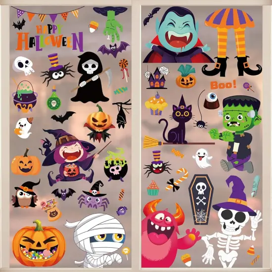 102 PCS 9Sheets Spooky & Fun Halloween Window Clings {1}