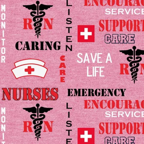 Sykel Nurse Cotton Heather Logo Allover Pink Cotton Fabric by the Yard {1}