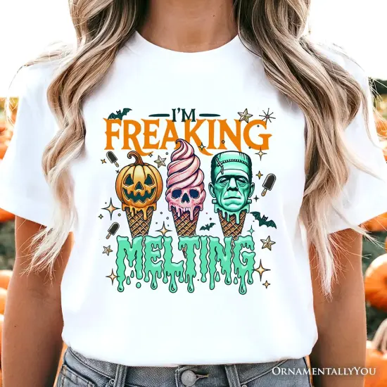 I&rsquo;m Melting Frankenstein T-Shirt, Funny Ice Cream Halloween Tee for Summer Spooky Season {2}