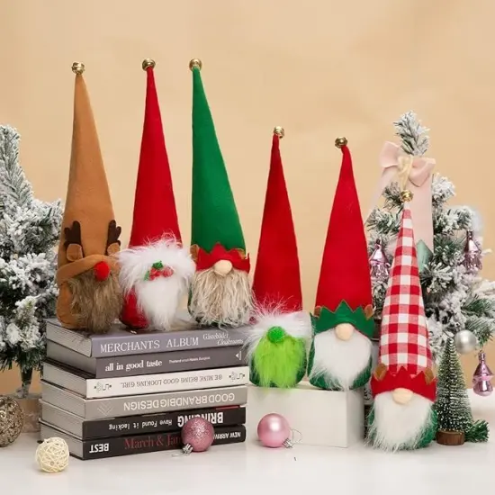 6PC Christmas Gnomes Plush for Table Tiered Tray Shelf Decor {2}