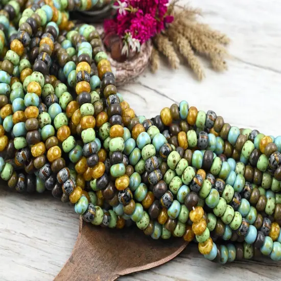 5/0 Aged Jade Striped Picasso Mix Seed Beads (20" Strand) {1}